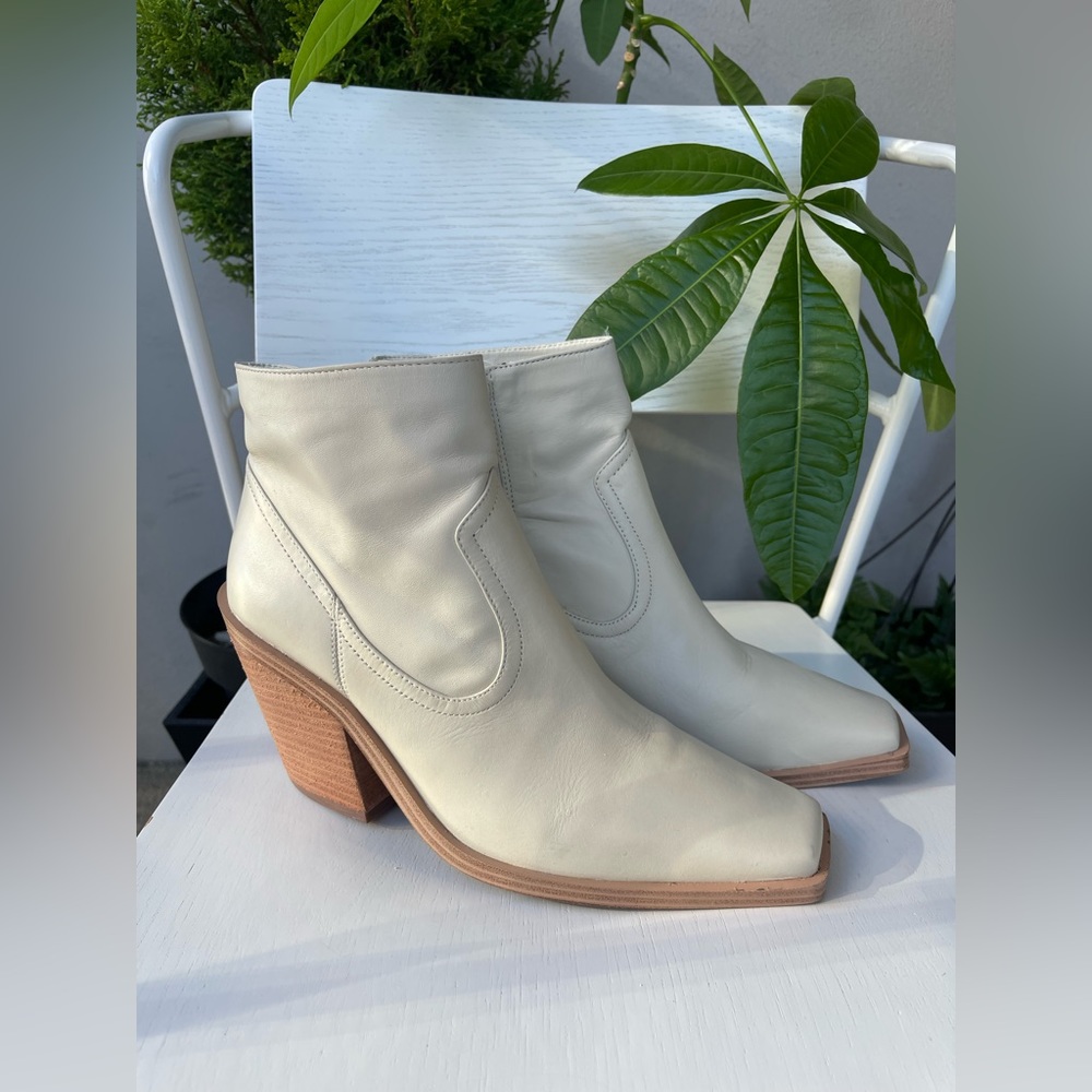 Vince Camuto Amtinda Square Toe Western Bootie in Ivory/ Cream / Eggshell, US11